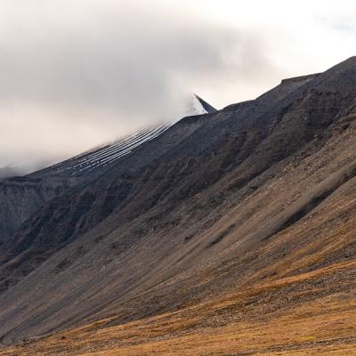 Svalbard Mountain Peak Snow Clouds Lined Landscape900