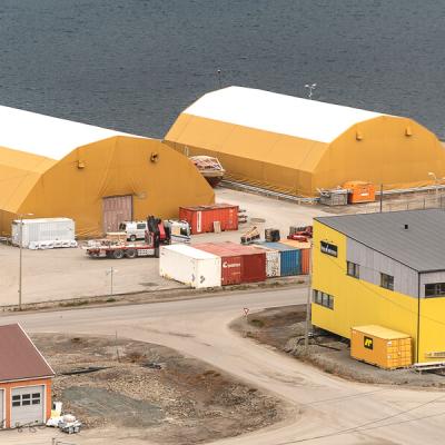 Sj Longyearbyen Harbour Colors Buildings Yellows Apricot Orange Reds Slate Blue900