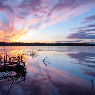 Se Lake Tranquil Crazysunset Reflection Beaverremains Ice