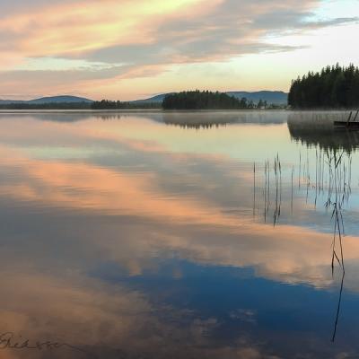 Se Lake Tranquil Sky Reflection Reeds Islands Forest Jetty