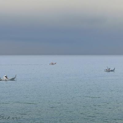 Spain Mediterranean Dusk Fishingboats Overcast Spain Mediterranean Dusk Fishingboats Overcast