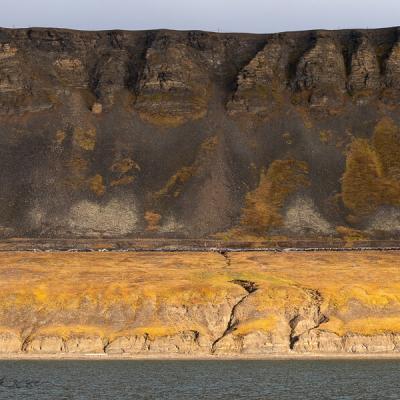 Svalbard Seaview Flat Mountain Mosscovered Shore Coalmining Remnants900 Svalbard Seaview Flat Mountain Mosscovered Shore Coalmining Remnants900