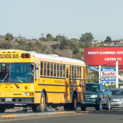 California Sandiego Yellow Schoolbus Background Funny Sign900