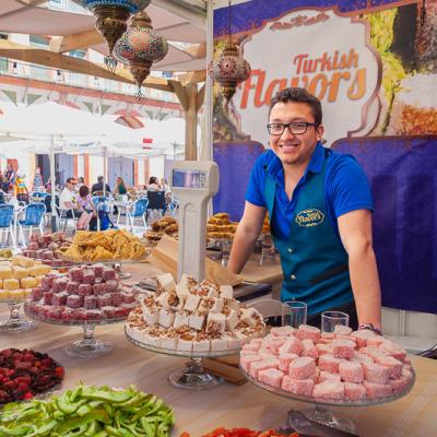 Beautiful turkish delights sold by a smiling man in a market in Cordoba, Spain 31mars17 Nikon 153024
